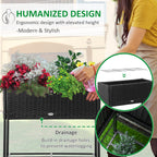 Modern Elevated Metal Garden Bed with Rattan Look & Storage, Black