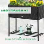 Modern Elevated Metal Garden Bed with Rattan Look & Storage, Black