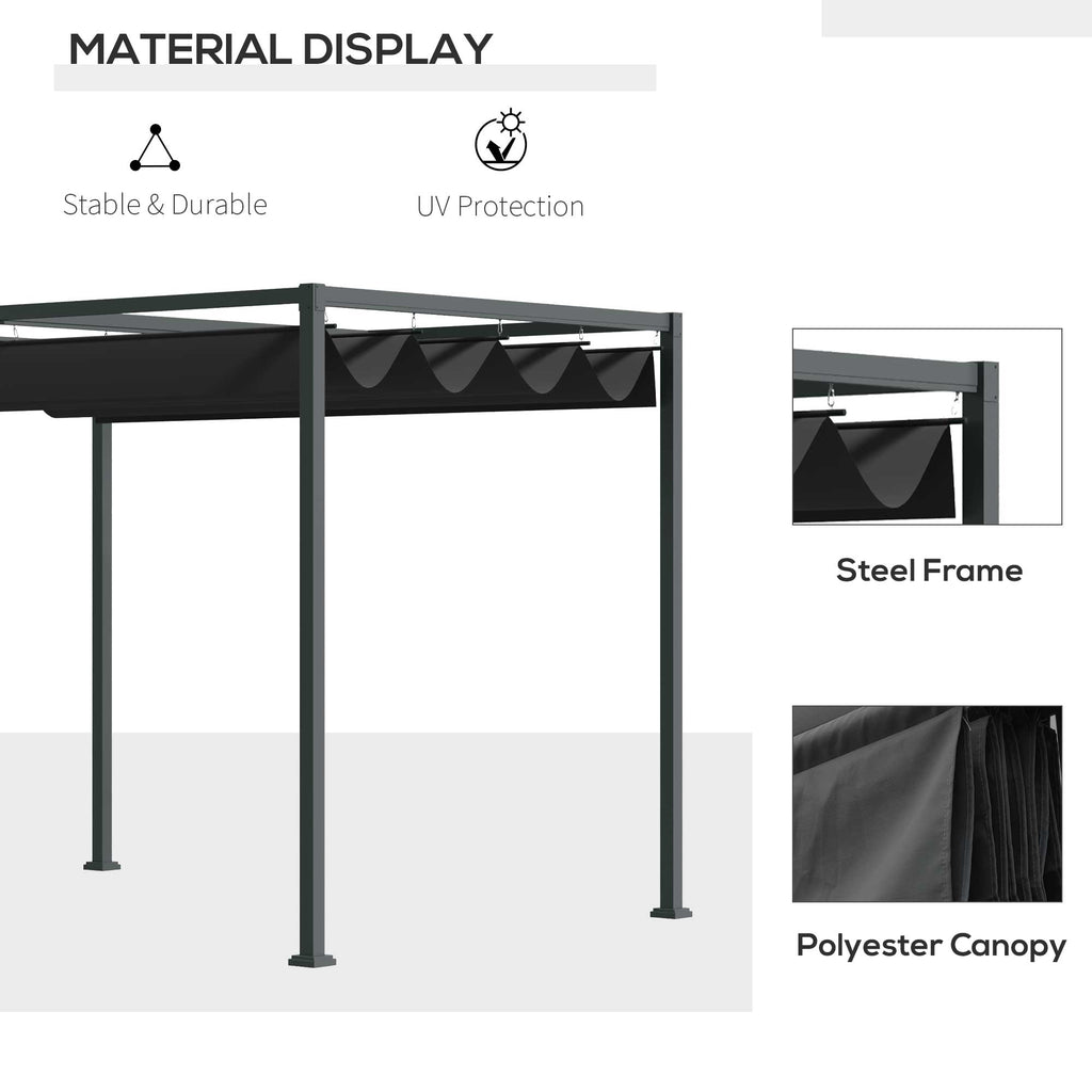 10' x 7' Retractable Pergola Canopy, Outdoor Sun Shade, Black