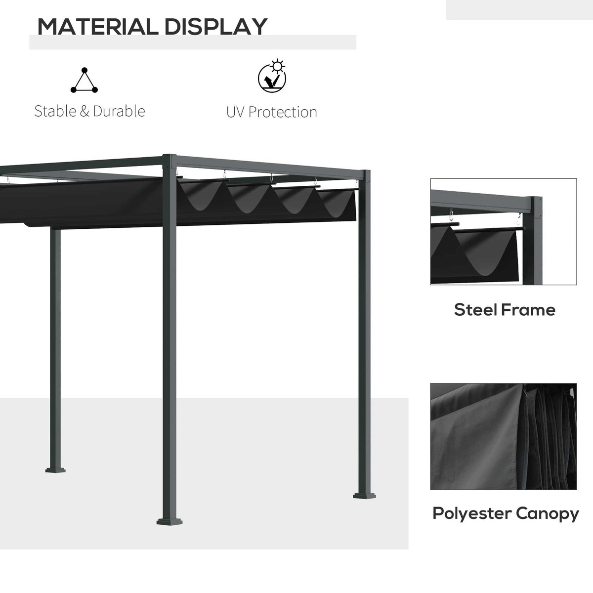 10' x 7' Retractable Pergola Canopy, Outdoor Sun Shade, Black