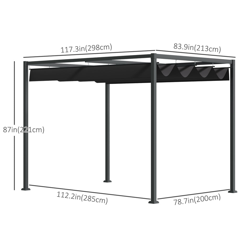 10' x 7' Retractable Pergola Canopy, Outdoor Sun Shade, Black