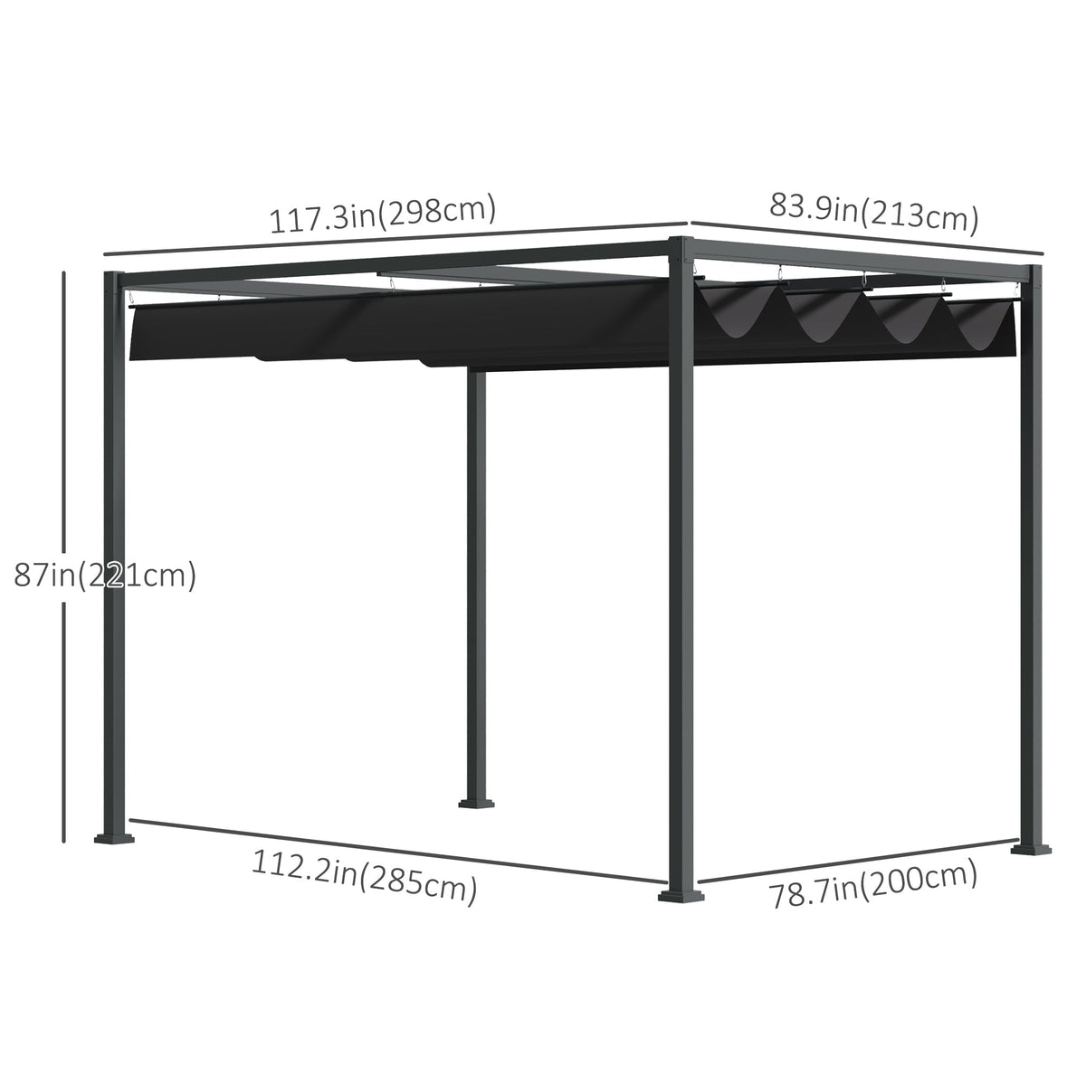 10' x 7' Retractable Pergola Canopy, Outdoor Sun Shade, Black