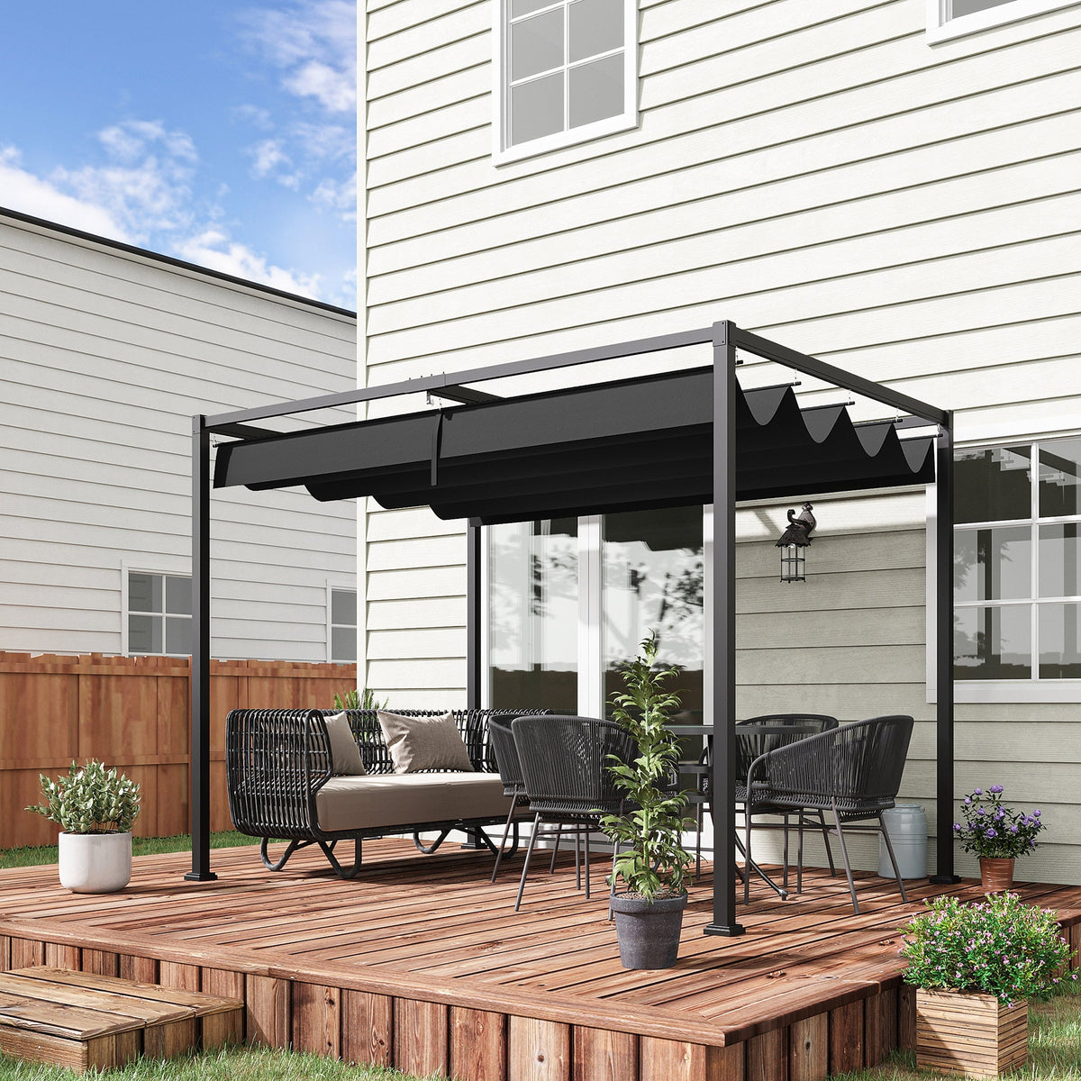10' x 7' Retractable Pergola Canopy, Outdoor Sun Shade, Black