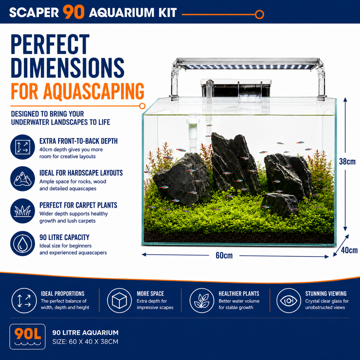 Superfish Scaper 90L Crystal Clear Aquascape Aquarium