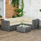 3-Piece Rattan Wicker Conversation Set with Two Loveseats and Coffee Table, Beige