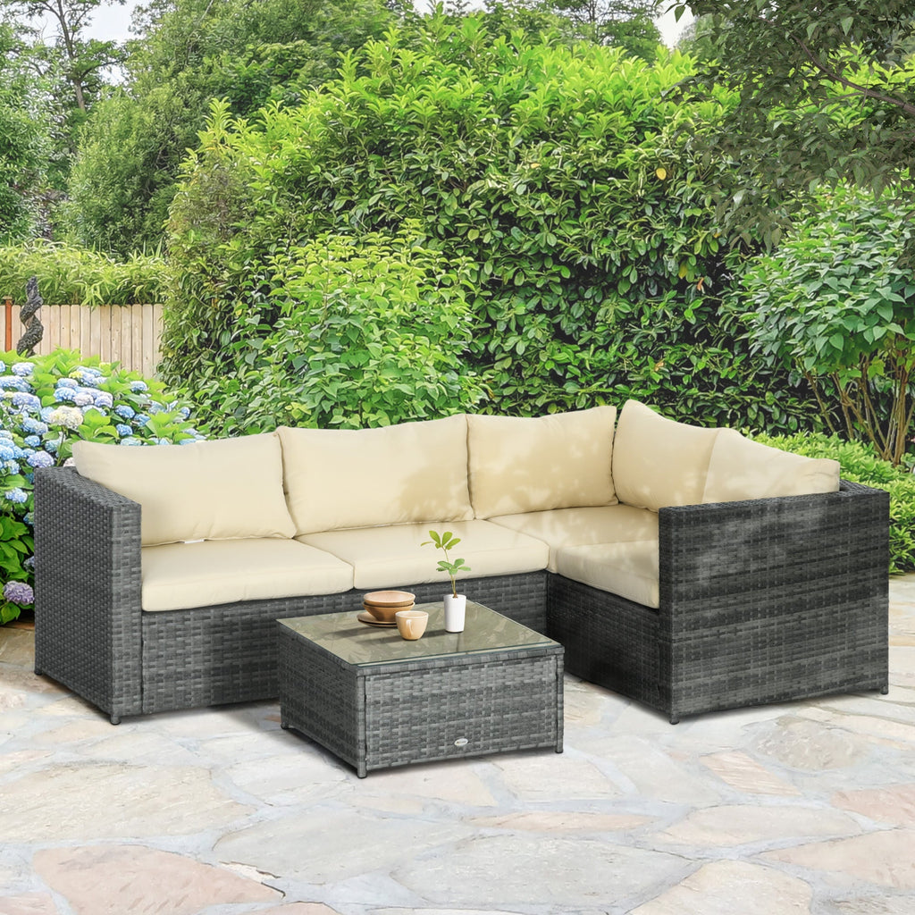 3-Piece Rattan Wicker Conversation Set with Two Loveseats and Coffee Table, Beige