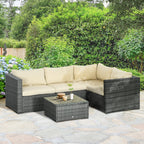 3-Piece Rattan Wicker Conversation Set with Two Loveseats and Coffee Table, Beige