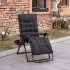 Padded Folding Recliner Chair with Cupholder, Adjustable Backrest & Cushion, Black