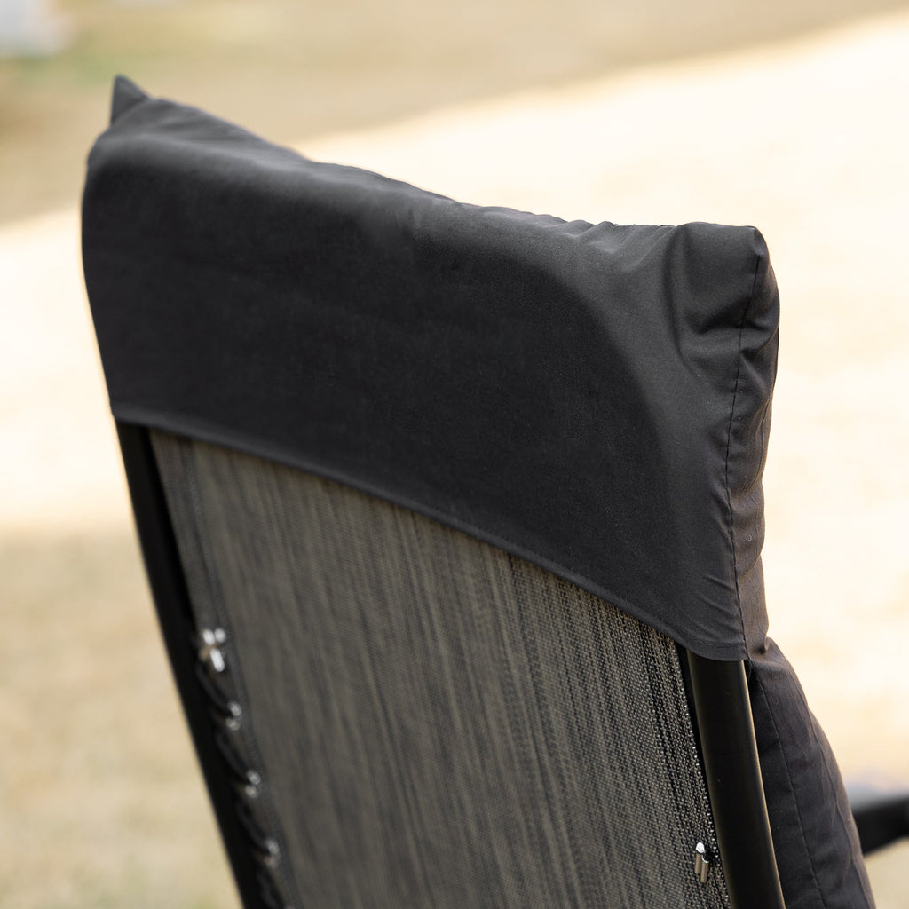 Padded Folding Recliner Chair with Cupholder, Adjustable Backrest & Cushion, Black