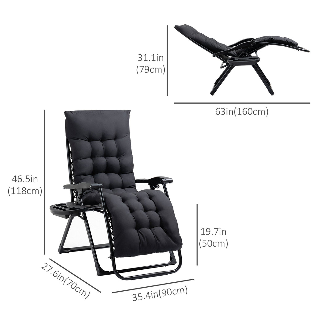 Padded Folding Recliner Chair with Cupholder, Adjustable Backrest & Cushion, Black