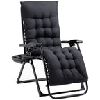 Padded Folding Recliner Chair with Cupholder, Adjustable Backrest & Cushion, Black
