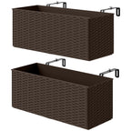 2 Pack 20" Railing Planter Boxes with Hooks and Drainage, Brown