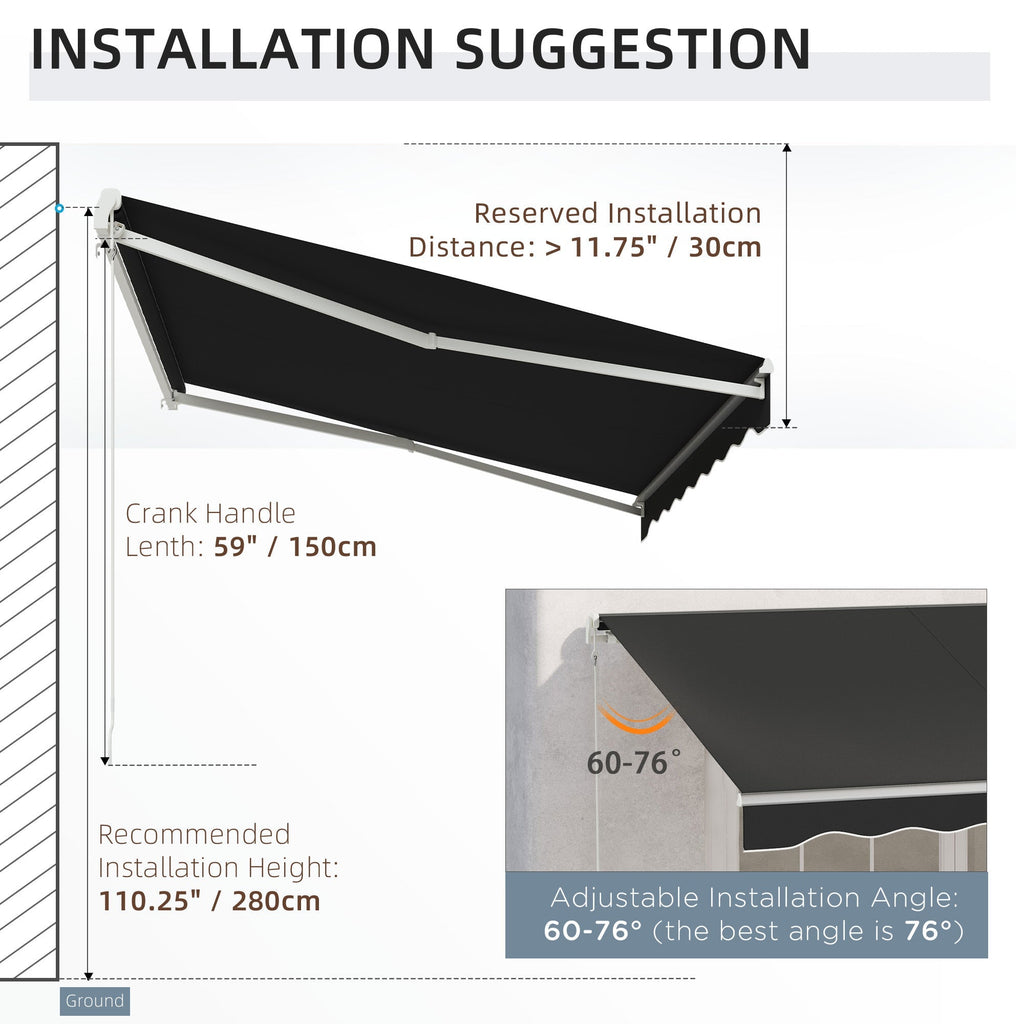 10' x 8' Retractable Electric Awning with Remote & Manual Control, UV Protection, Black