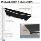 10' x 8' Retractable Electric Awning with Remote & Manual Control, UV Protection, Black
