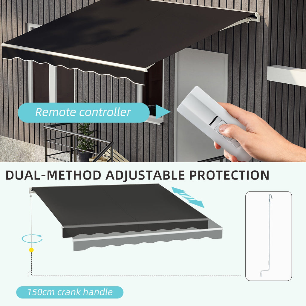 10' x 8' Retractable Electric Awning with Remote & Manual Control, UV Protection, Black