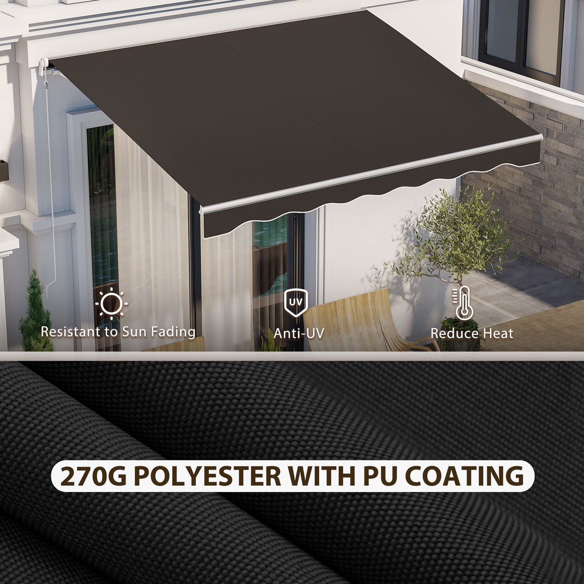 10' x 8' Retractable Electric Awning with Remote & Manual Control, UV Protection, Black
