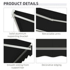 10' x 8' Retractable Electric Awning with Remote & Manual Control, UV Protection, Black