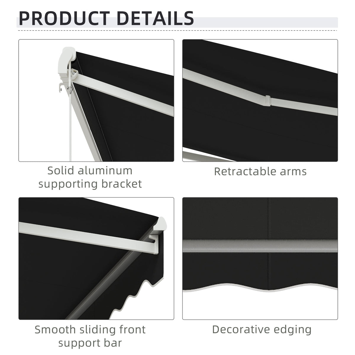 10' x 8' Retractable Electric Awning with Remote & Manual Control, UV Protection, Black