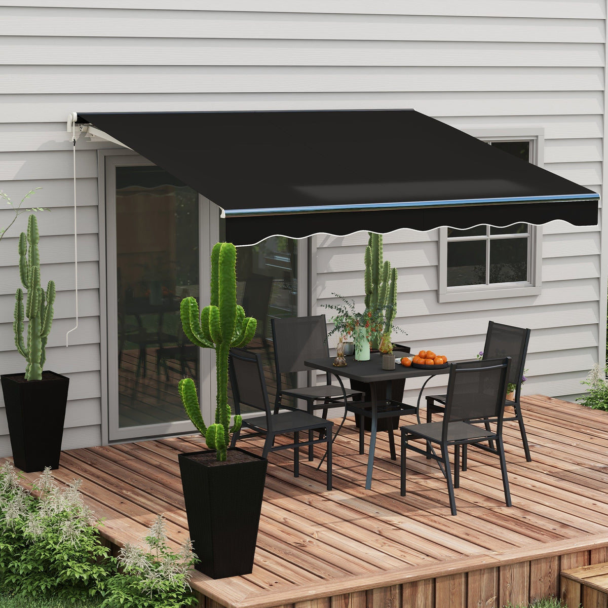 10' x 8' Retractable Electric Awning with Remote & Manual Control, UV Protection, Black