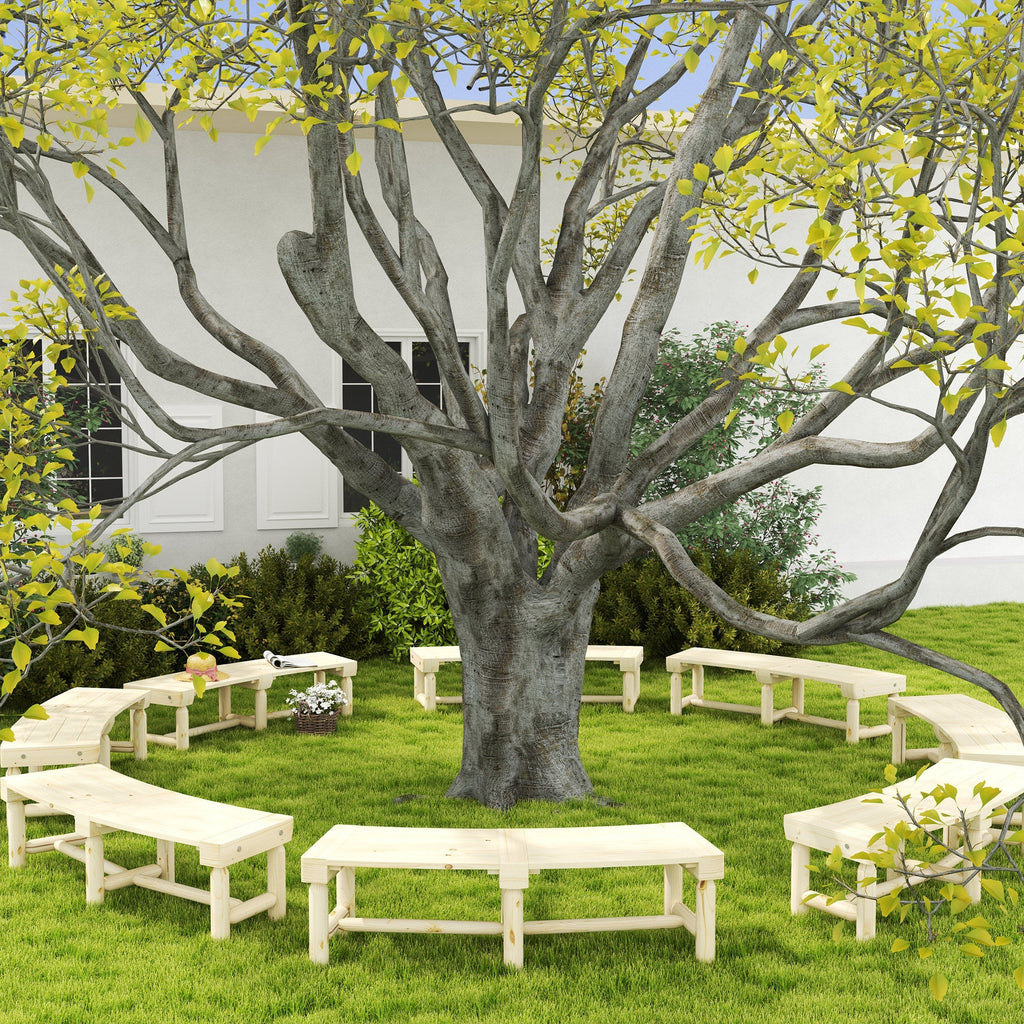 Semicircular Wooden Outdoor Bench, Wrap-Around Tree Seat for Yard, Patio, Natural