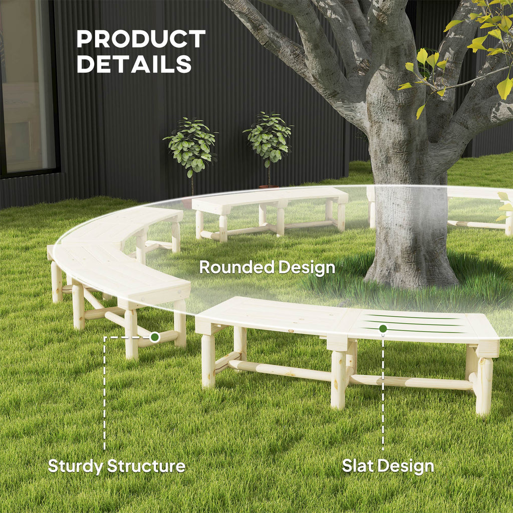 Semicircular Wooden Outdoor Bench, Wrap-Around Tree Seat for Yard, Patio, Natural