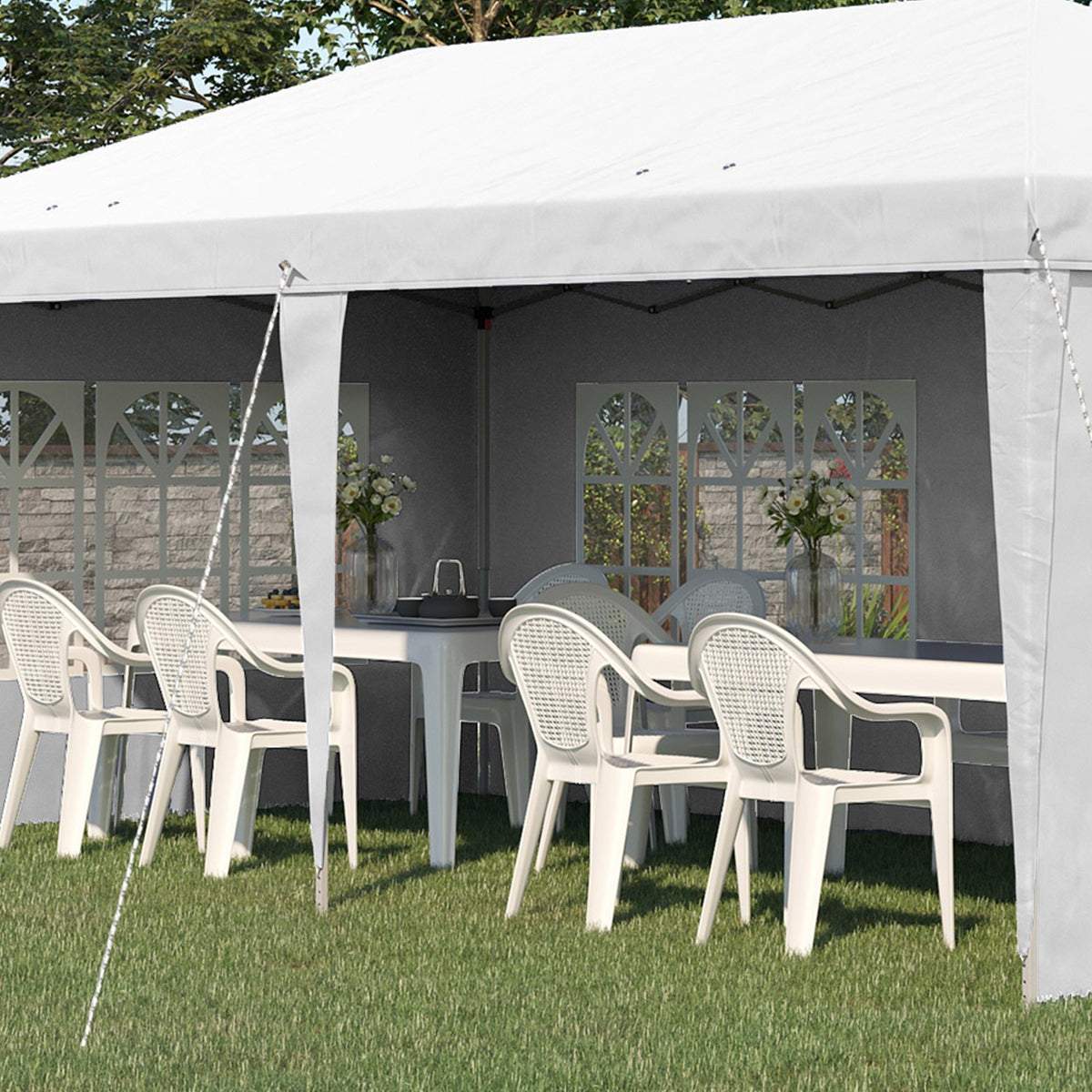 3 x 6m Garden Pop Up Gazebo, Height Adjustable Party Tent w/ Sidewalls & Storage Bag, White