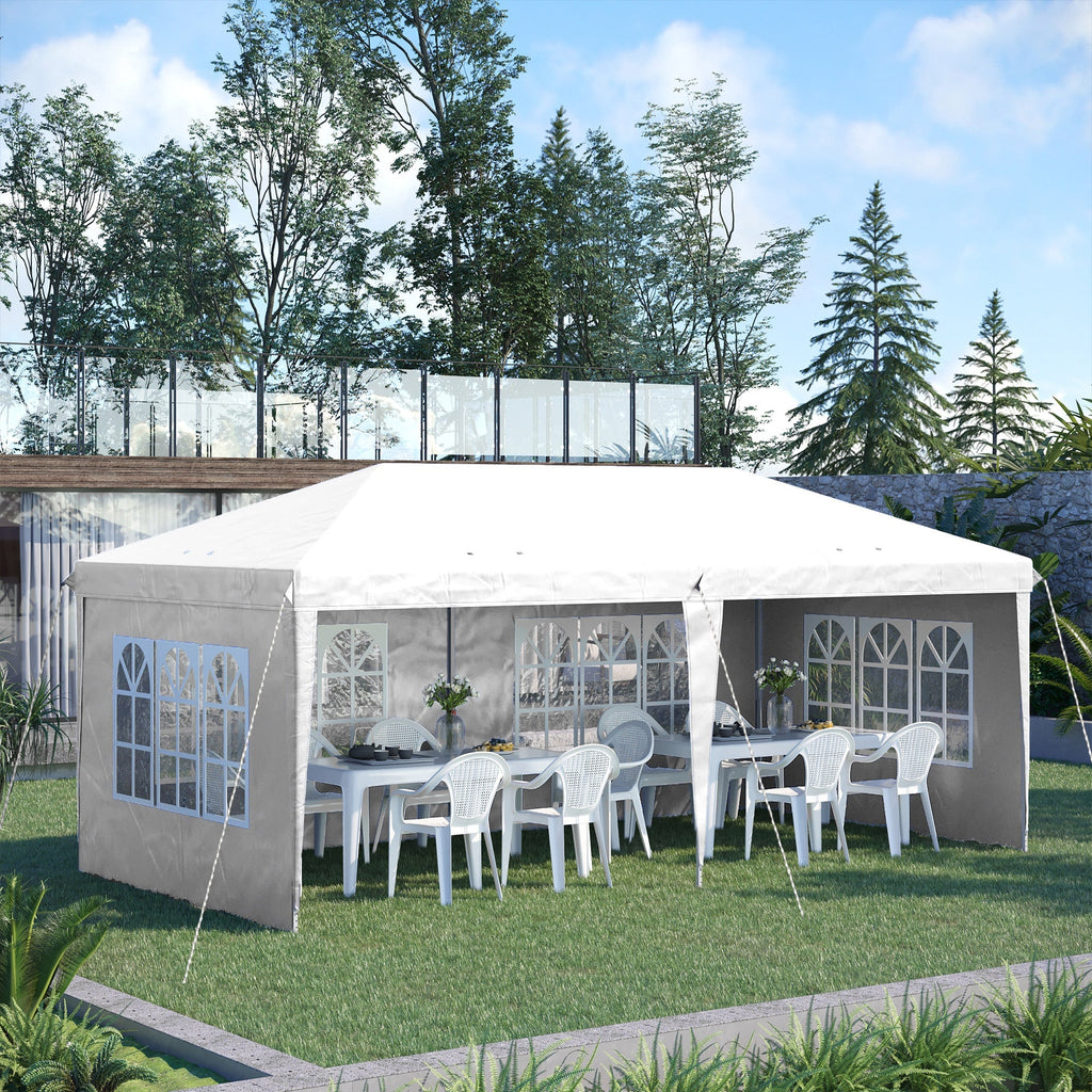 3 x 6m Garden Pop Up Gazebo, Height Adjustable Party Tent w/ Sidewalls & Storage Bag, White