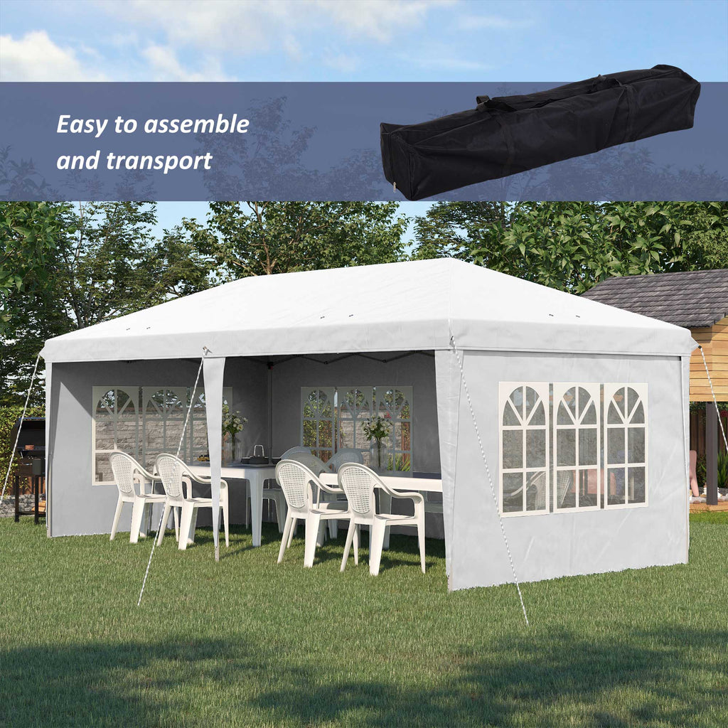 3 x 6m Garden Pop Up Gazebo, Height Adjustable Party Tent w/ Sidewalls & Storage Bag, White