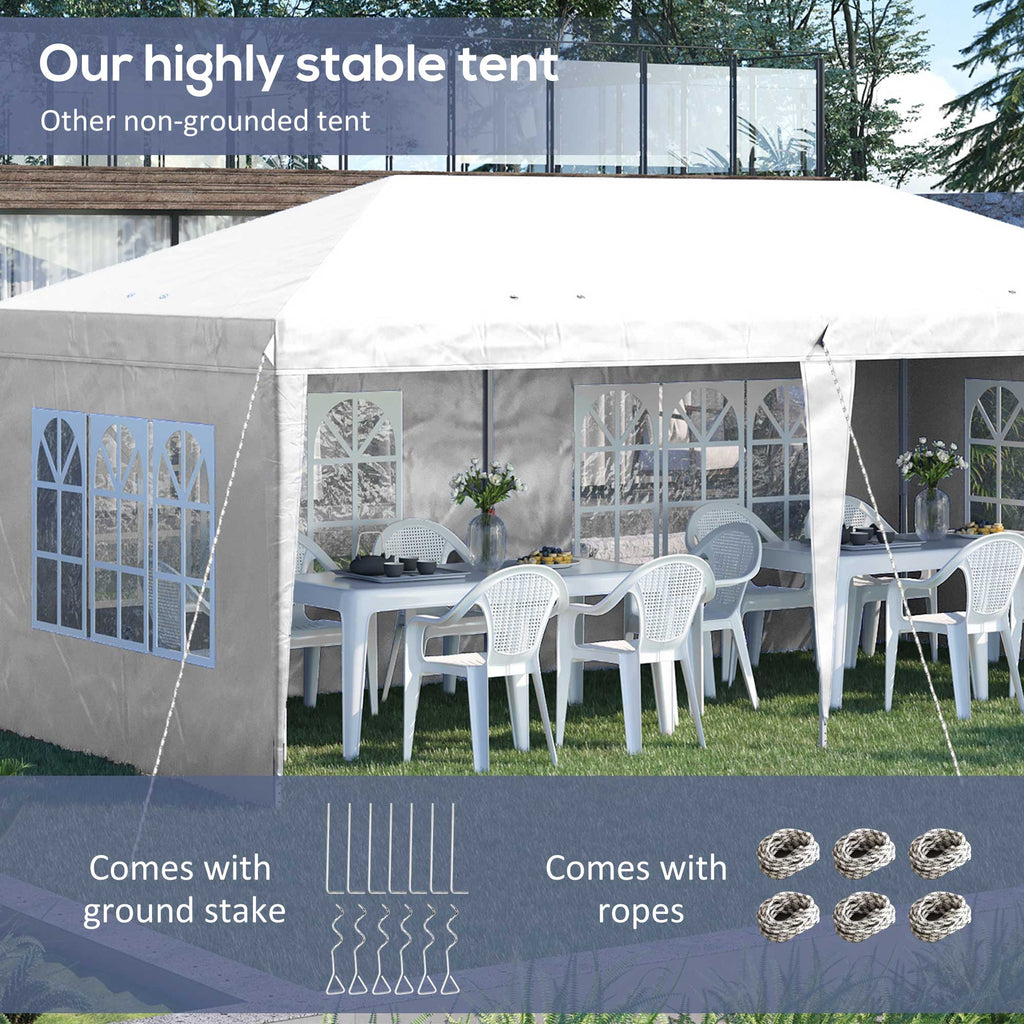 3 x 6m Garden Pop Up Gazebo, Height Adjustable Party Tent w/ Sidewalls & Storage Bag, White