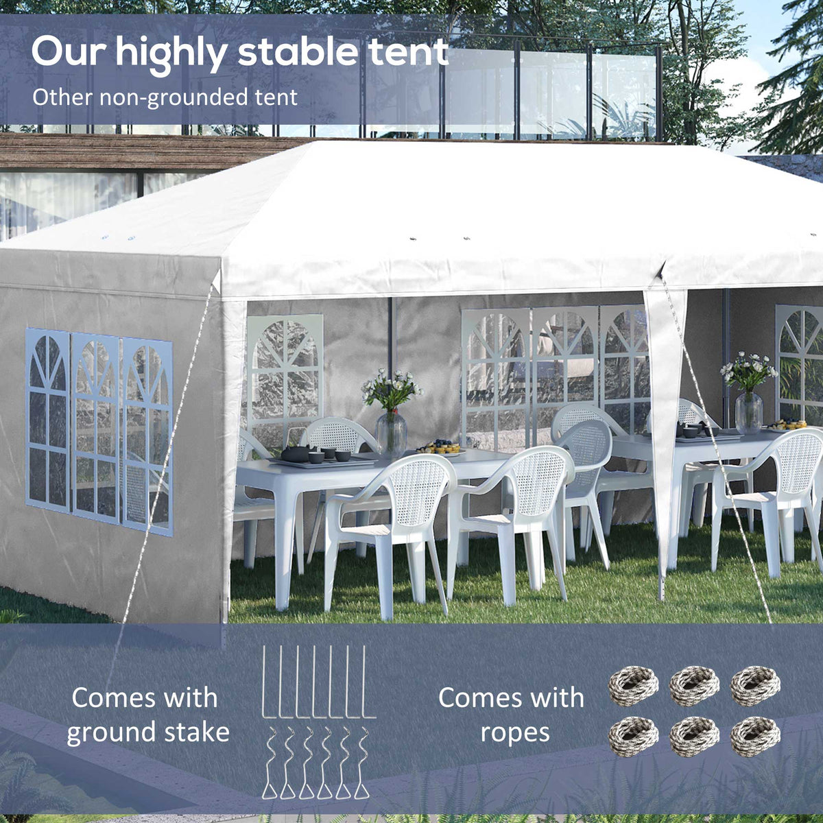 3 x 6m Garden Pop Up Gazebo, Height Adjustable Party Tent w/ Sidewalls & Storage Bag, White