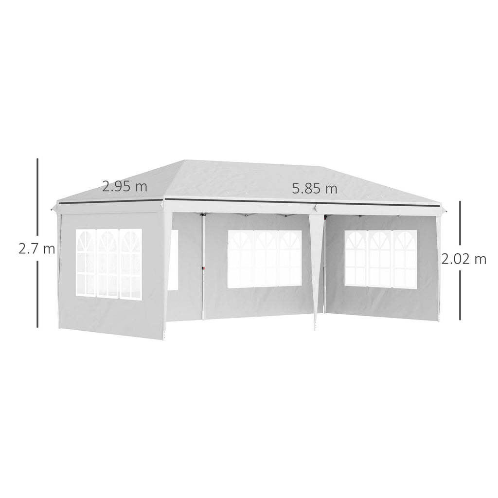 3 x 6m Garden Pop Up Gazebo, Height Adjustable Party Tent w/ Sidewalls & Storage Bag, White