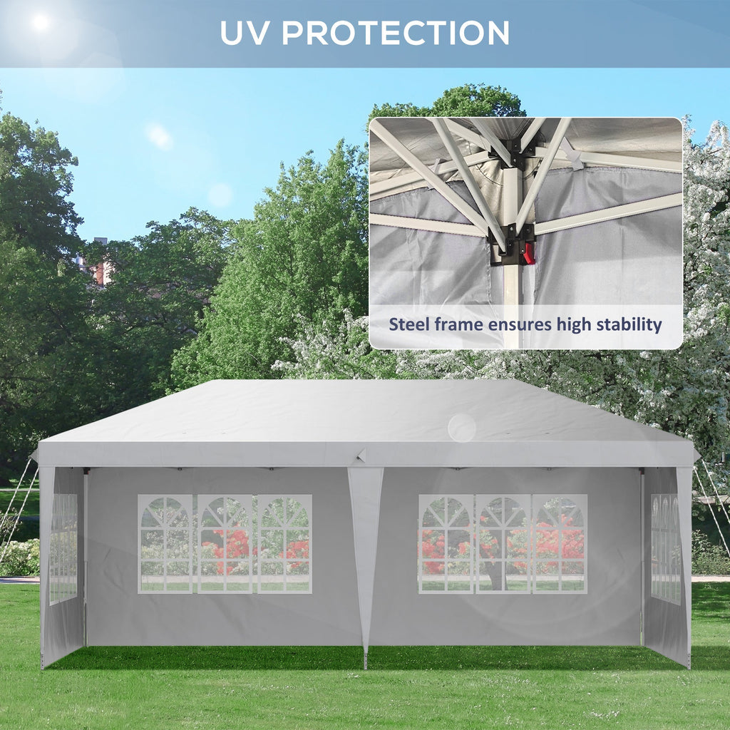 3 x 6m Garden Pop Up Gazebo, Height Adjustable Party Tent w/ Sidewalls & Storage Bag, White