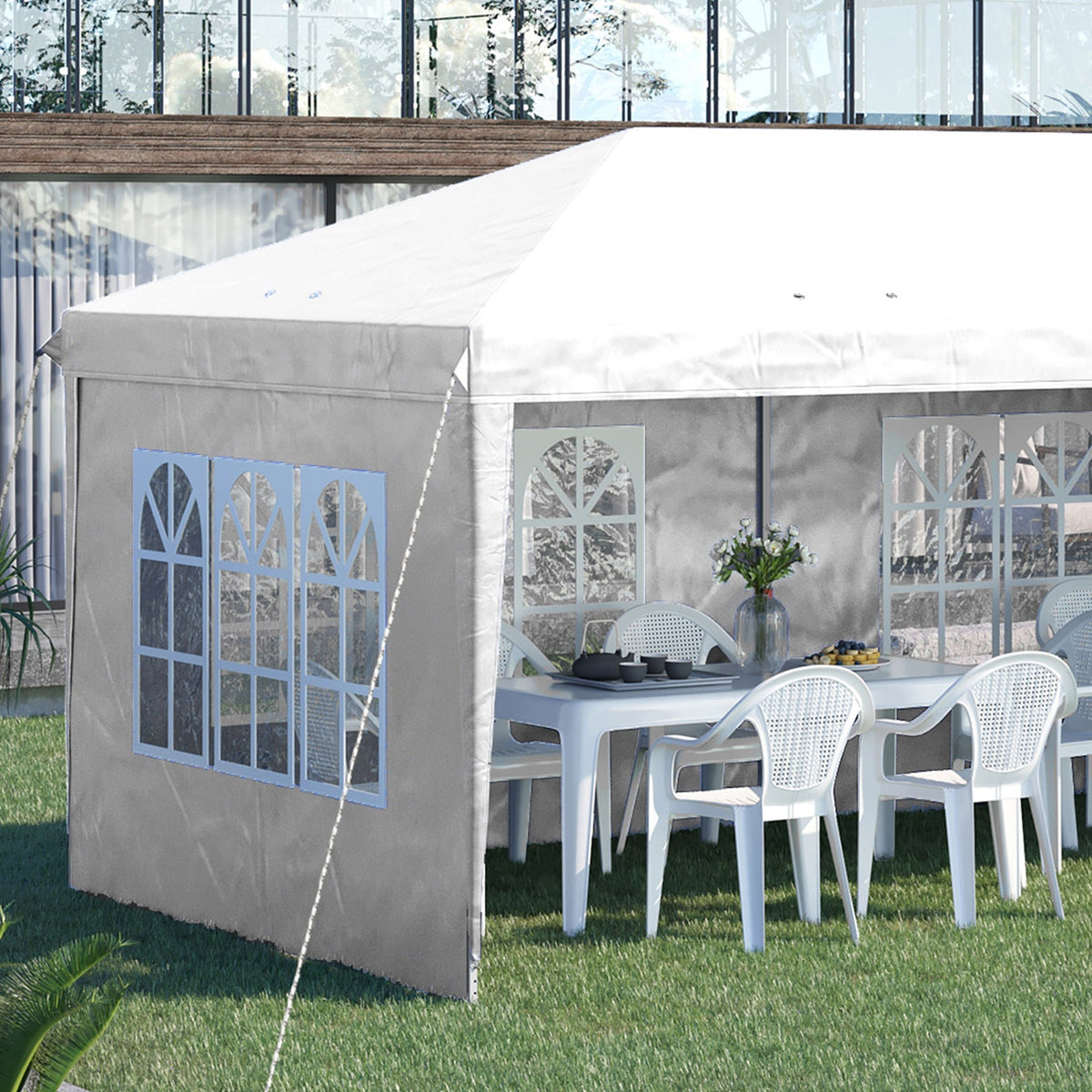 3 x 6m Garden Pop Up Gazebo, Height Adjustable Party Tent w/ Sidewalls & Storage Bag, White