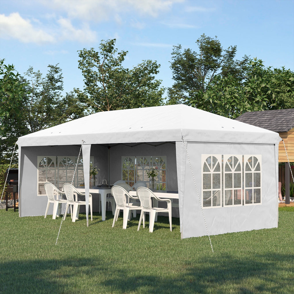 3 x 6m Garden Pop Up Gazebo, Height Adjustable Party Tent w/ Sidewalls & Storage Bag, White