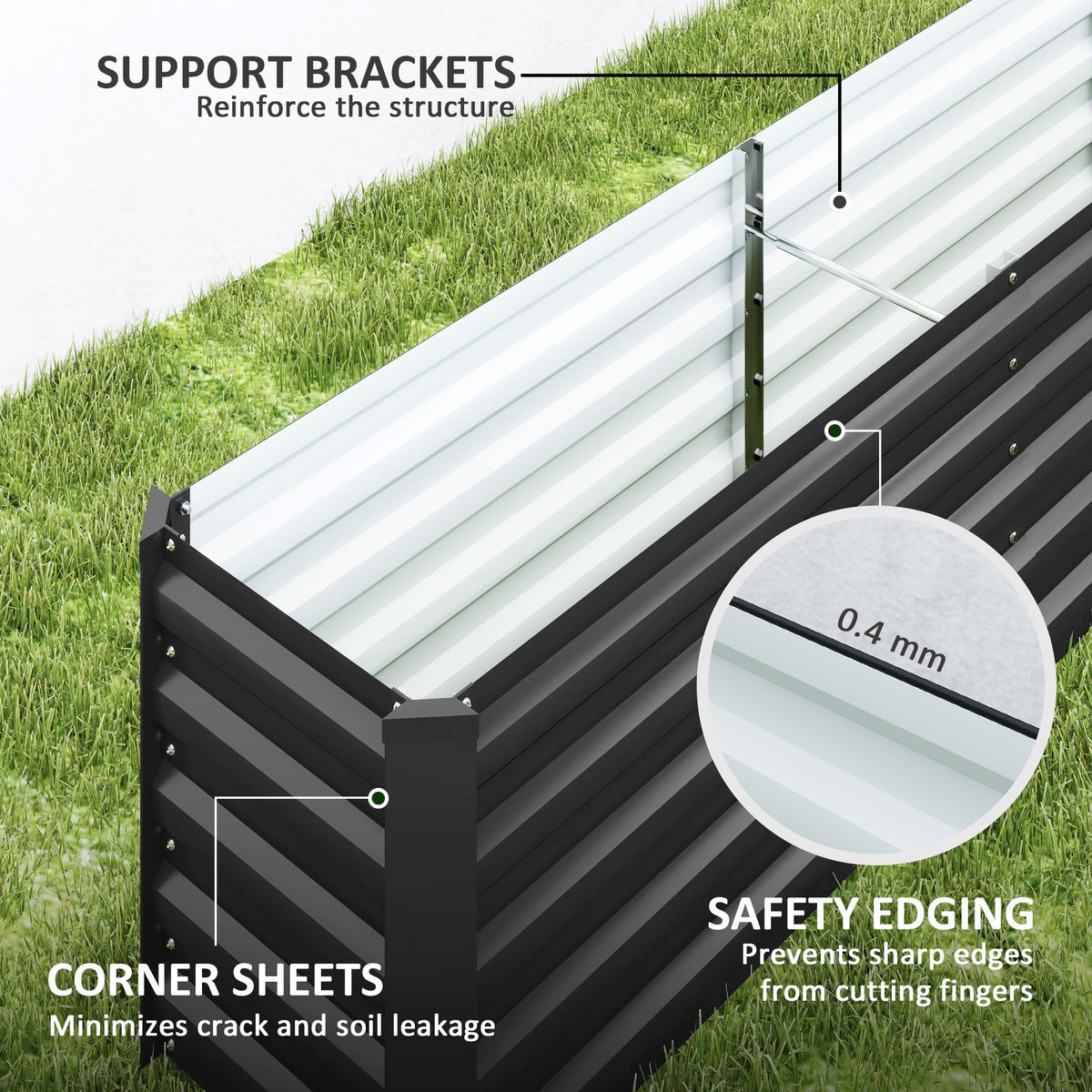 8' x 1.3' x 1.5' Galvanized Raised Garden Bed with Open Bottom, Dark Grey