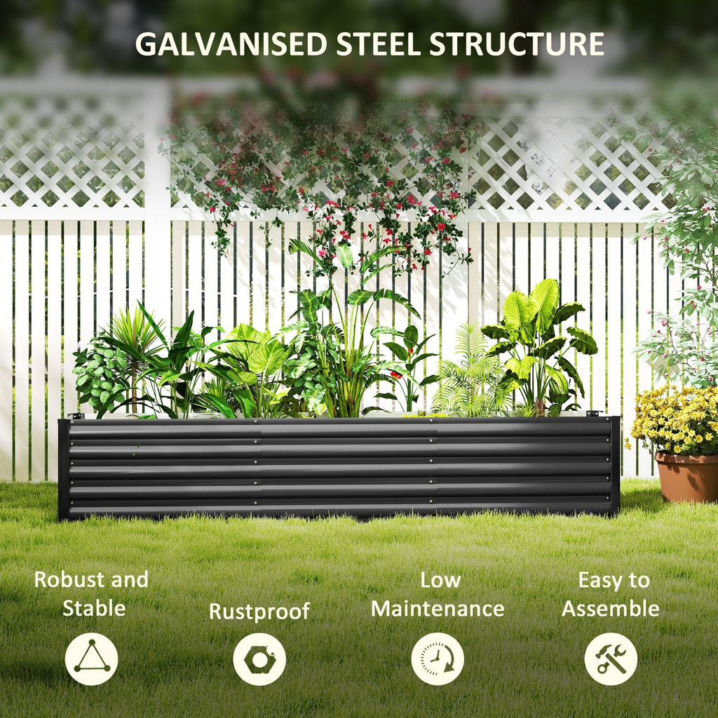 8' x 1.3' x 1.5' Galvanized Raised Garden Bed with Open Bottom, Dark Grey