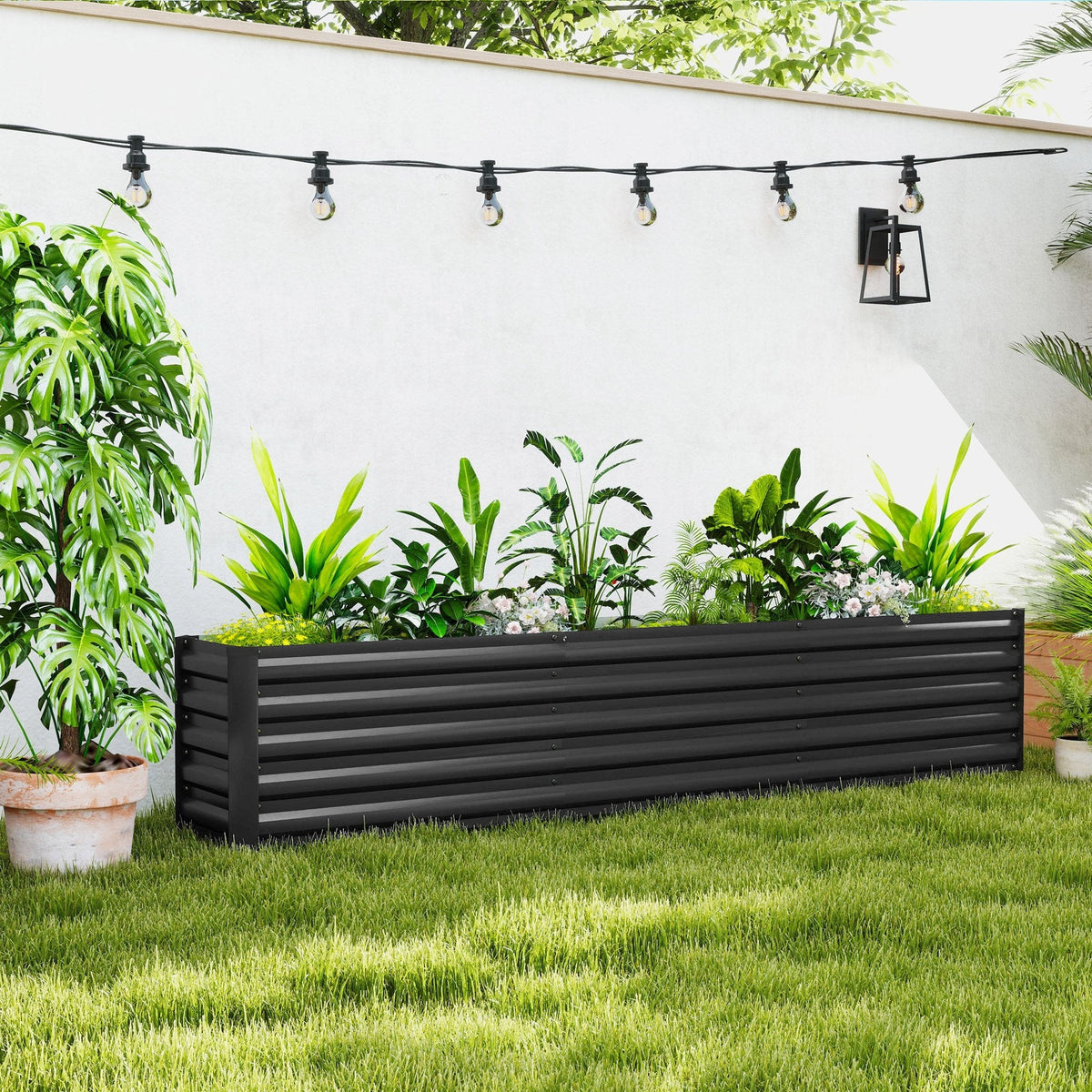 8' x 1.3' x 1.5' Galvanized Raised Garden Bed with Open Bottom, Dark Grey