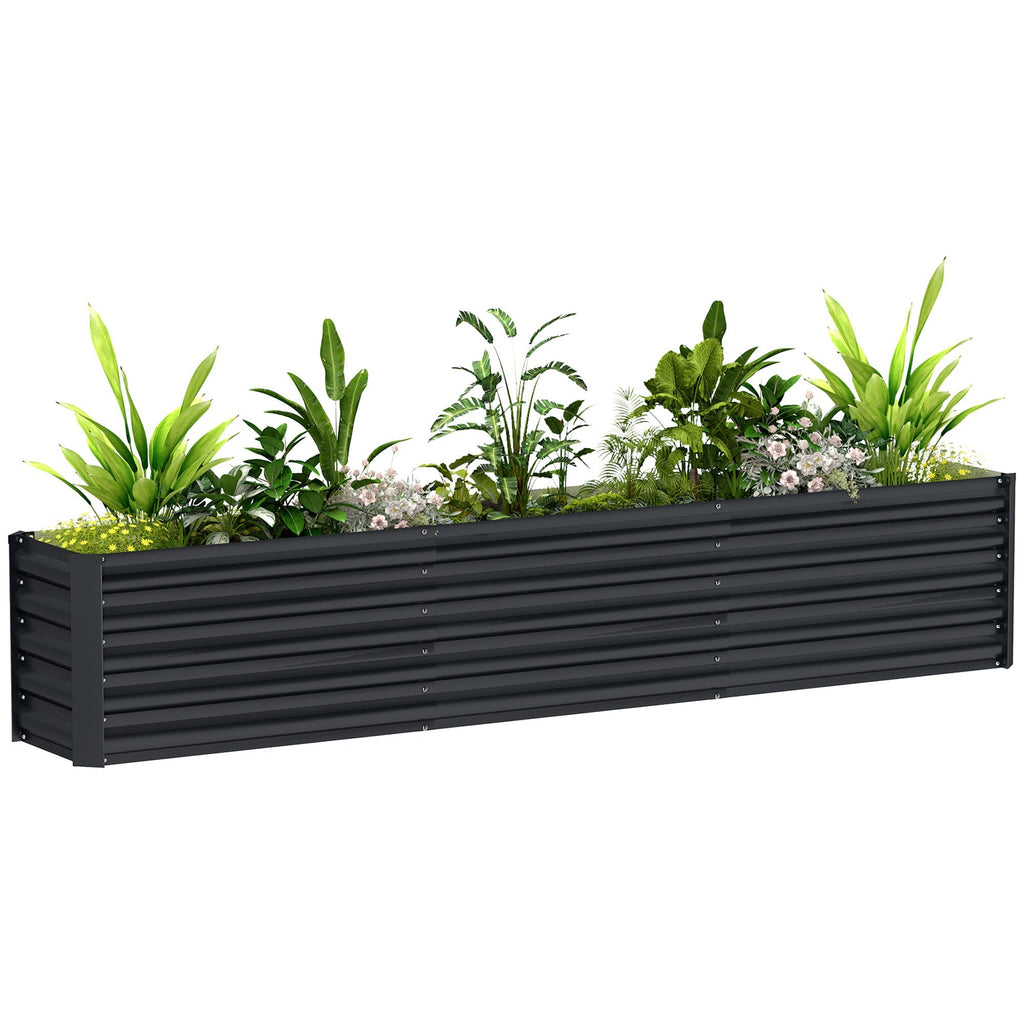 8' x 1.3' x 1.5' Galvanized Raised Garden Bed with Open Bottom, Dark Grey