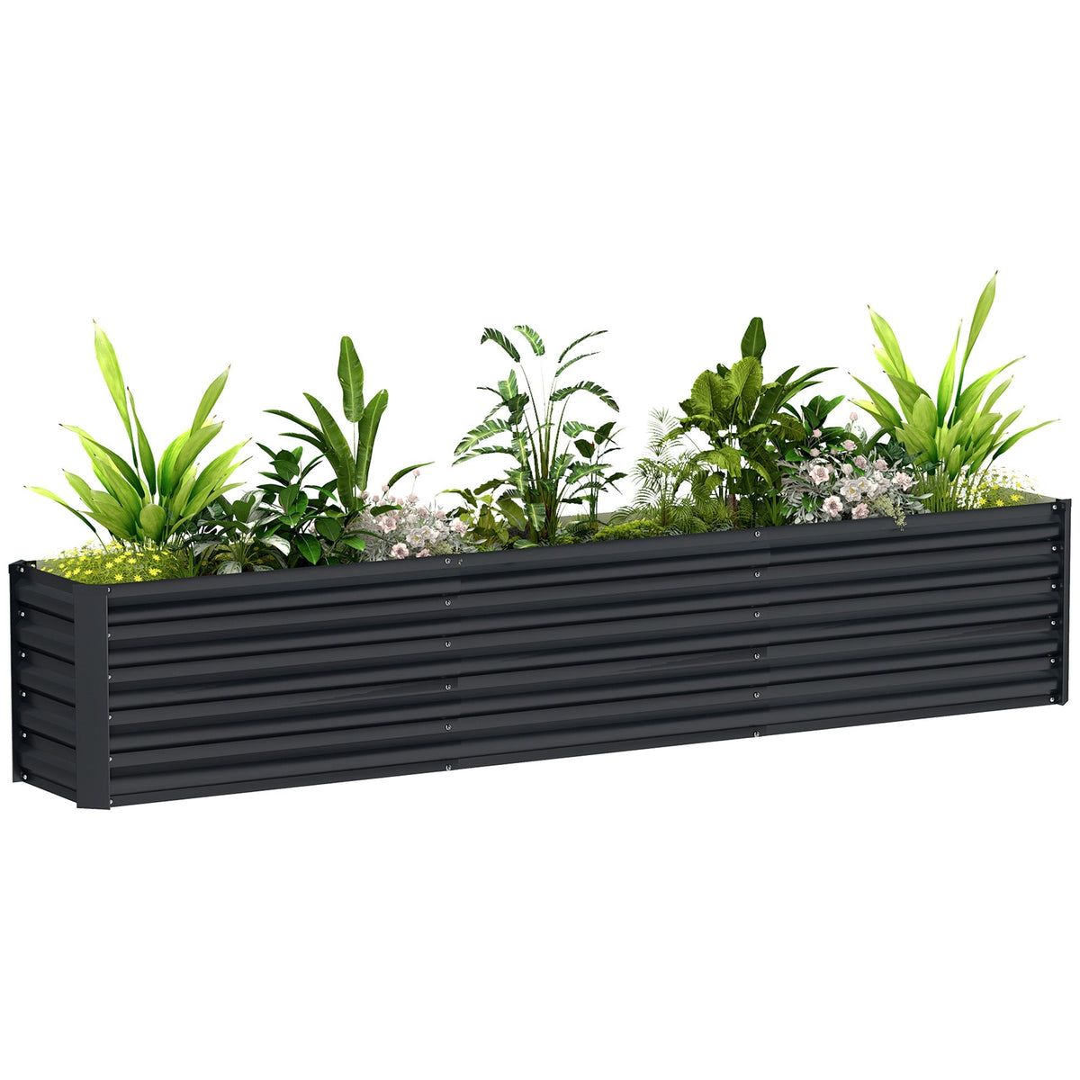 8' x 1.3' x 1.5' Galvanized Raised Garden Bed with Open Bottom, Dark Grey