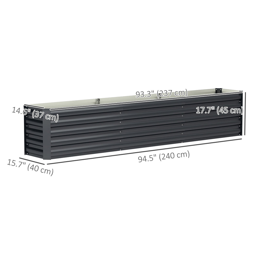 8' x 1.3' x 1.5' Galvanized Raised Garden Bed with Open Bottom, Dark Grey