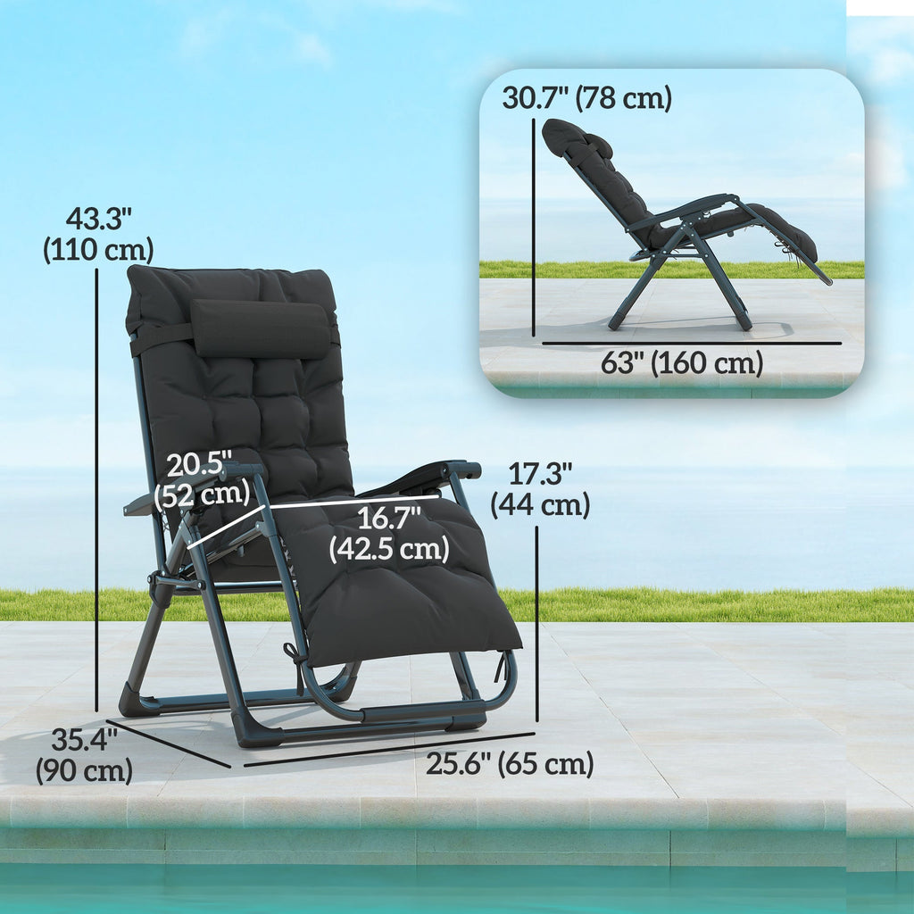 Reclining Zero Gravity Chair Set of 2, Folding Garden Chairs Set w/ Cushion, Black