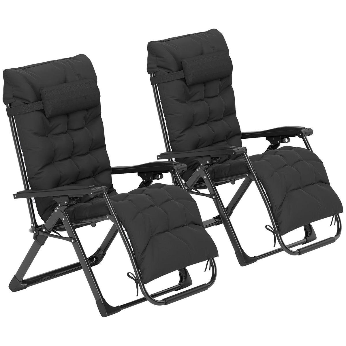 Reclining Zero Gravity Chair Set of 2, Folding Garden Chairs Set w/ Cushion, Black