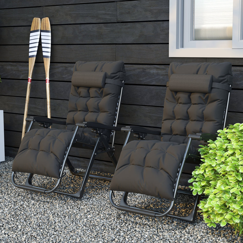 Reclining Zero Gravity Chair Set of 2, Folding Garden Chairs Set w/ Cushion, Black
