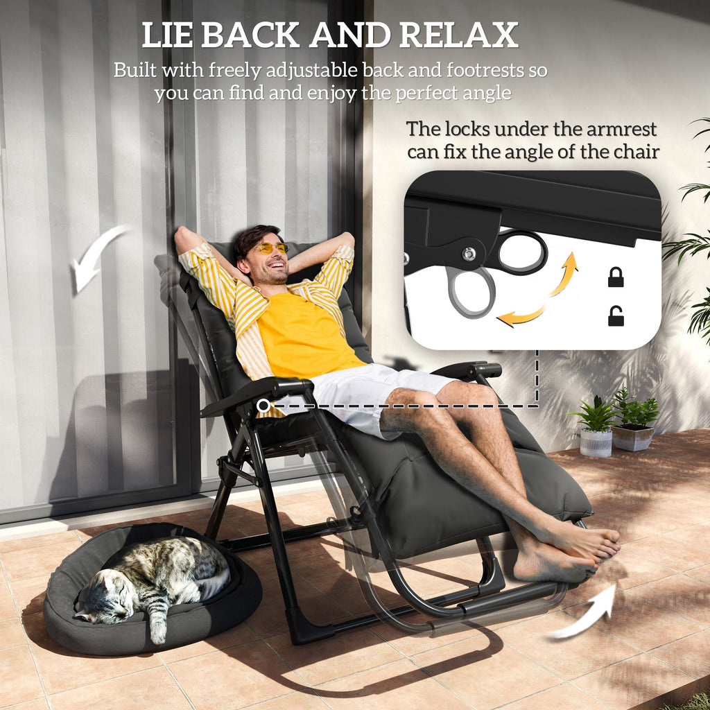 Reclining Zero Gravity Chair Set of 2, Folding Garden Chairs Set w/ Cushion, Black