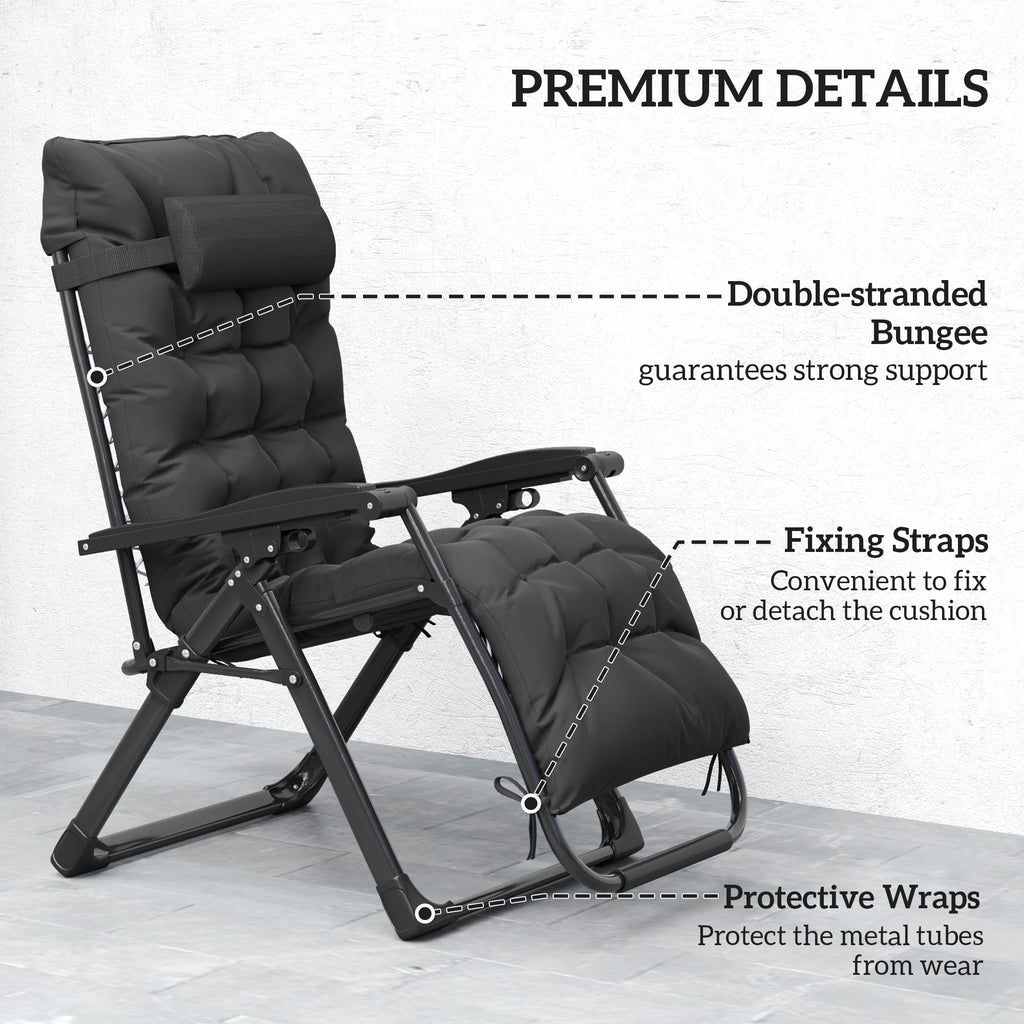 Reclining Zero Gravity Chair Set of 2, Folding Garden Chairs Set w/ Cushion, Black
