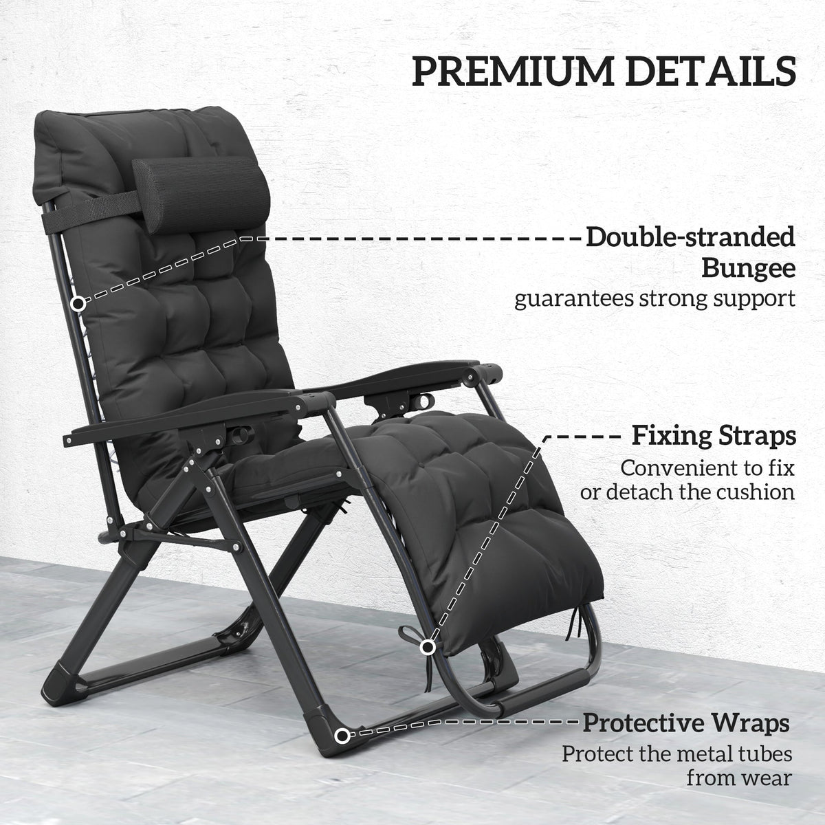 Reclining Zero Gravity Chair Set of 2, Folding Garden Chairs Set w/ Cushion, Black