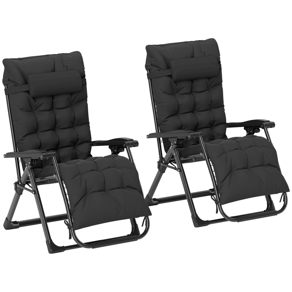 Reclining Zero Gravity Chair Set of 2, Folding Garden Chairs Set w/ Cushion, Black