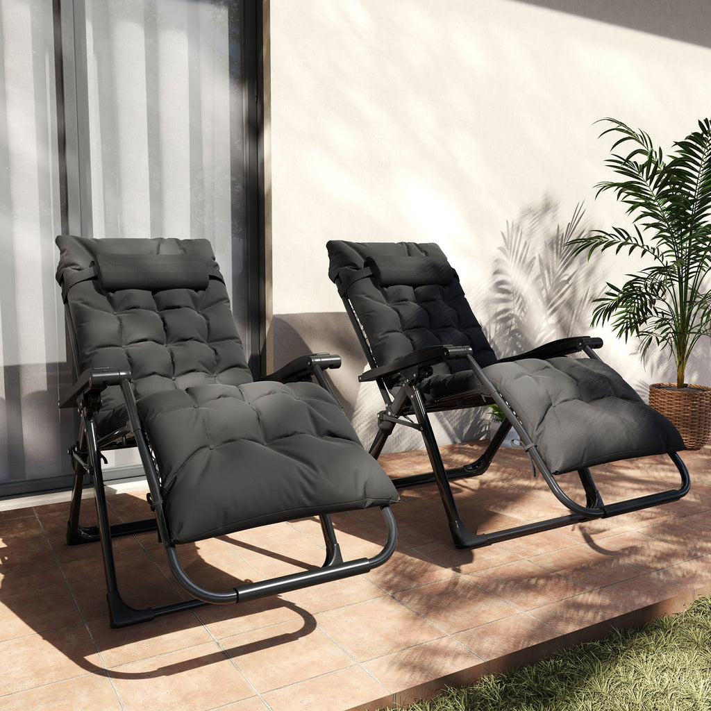 Reclining Zero Gravity Chair Set of 2, Folding Garden Chairs Set w/ Cushion, Black