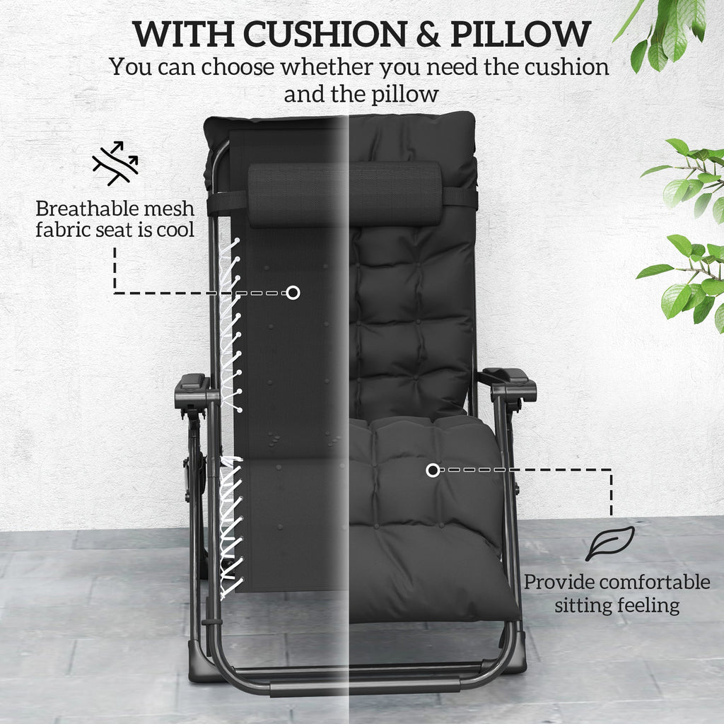 Reclining Zero Gravity Chair Set of 2, Folding Garden Chairs Set w/ Cushion, Black