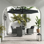 4 Seater Rattan Dining Set w/ Parasol, Seat & Back Cushions, Round Glass Tabletop, Mixed Grey